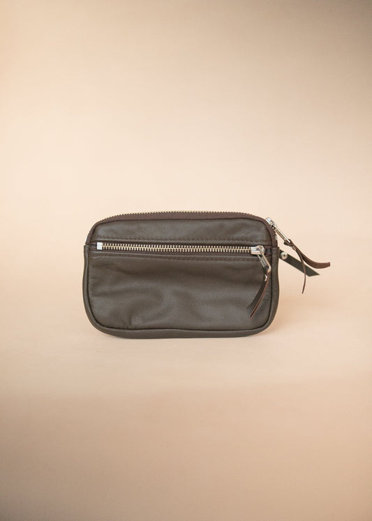 The Real McCaul Coin Purse Small / Dark Brown / Silver Parker Pouch - Cowhide Australian Made Australian Owned Tri-Pocket Leather Pouch