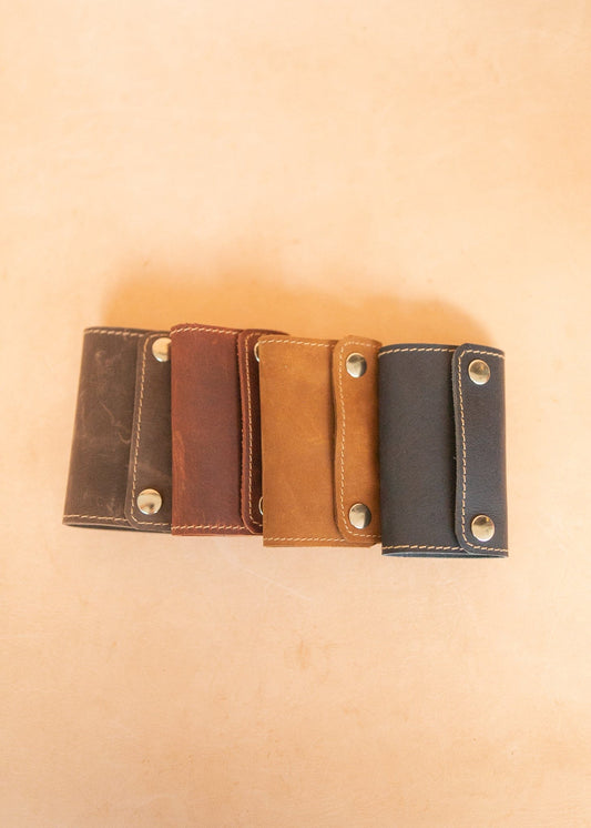 The Real McCaul Keyring Traditional Key Case Wallet Australian Made Australian Owned Tri-Pocket Leather Pouch