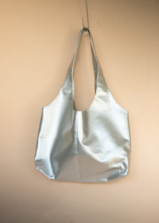 The Real McCaul Leathergoods Handbags Noosa Tote Sling Bag - Silver - Kangaroo Australian Made Australian Owned Slouch Tote Bag Leather Made In Australia