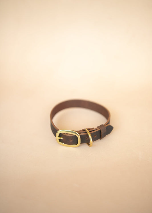 The Real McCaul Leathergoods Pet Collars & Harnesses Classic Dog Collar - 25mm - Vintage Rustic Brown Australian Made Australian Owned Leather Dog Collar with Brass Fittings- Australian Made