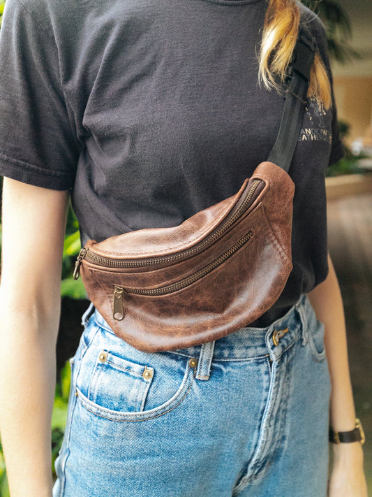 The Real McCaul Travel Bag Classic Bum Bag - Small - Cowhide Australian Made Australian Owned Leather Bum Bag Handmade in Australia Kangaroo & Cowhide