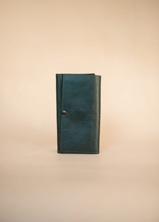 The Real McCaul Wallets The Sue Wallet - Kangaroo - Juniper Green Australian Made Australian Owned Genuine Leather Ladies Large Wallet- Made In Australia with Kangaroo and Cowhide