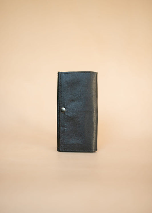 The Real McCaul Wallets The Sue Wallet - Premium Kangaroo - Black Australian Made Australian Owned Genuine Leather Ladies Large Wallet- Made In Australia with Kangaroo and Cowhide