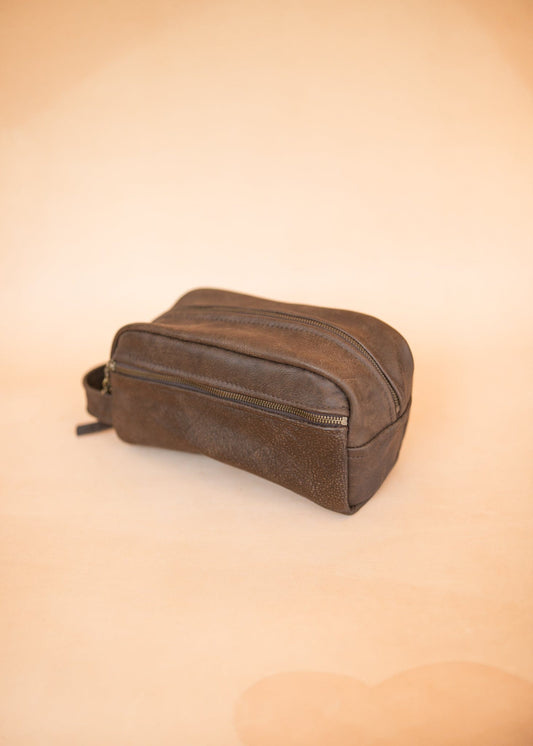 The Real McCaul Apparel & Accessories Toiletry Bathroom Washbag - Cowhide - Mottle Brown Australian Made Australian Owned Leather Australian Made Toiletry Dopp Kit Shaving Bathroom Bag - Cowhide - Men's Gifts