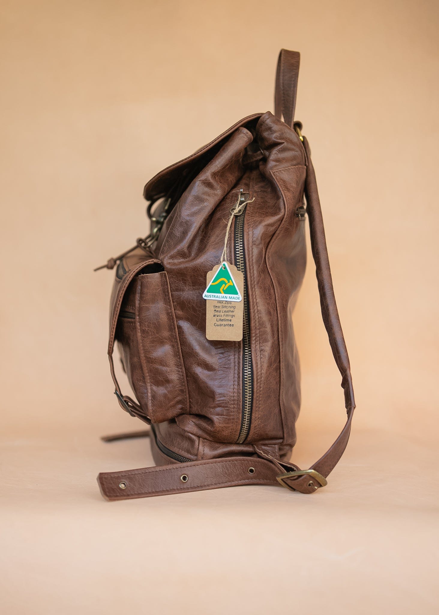 The Real McCaul Back Packs Large Deluxe Travel Laptop Backpack - Cowhide - Marble Brown Australian Made Australian Owned Leather Laptop/Travel Backpack Handmade in Australia- Kangaroo & Cowhide Leather