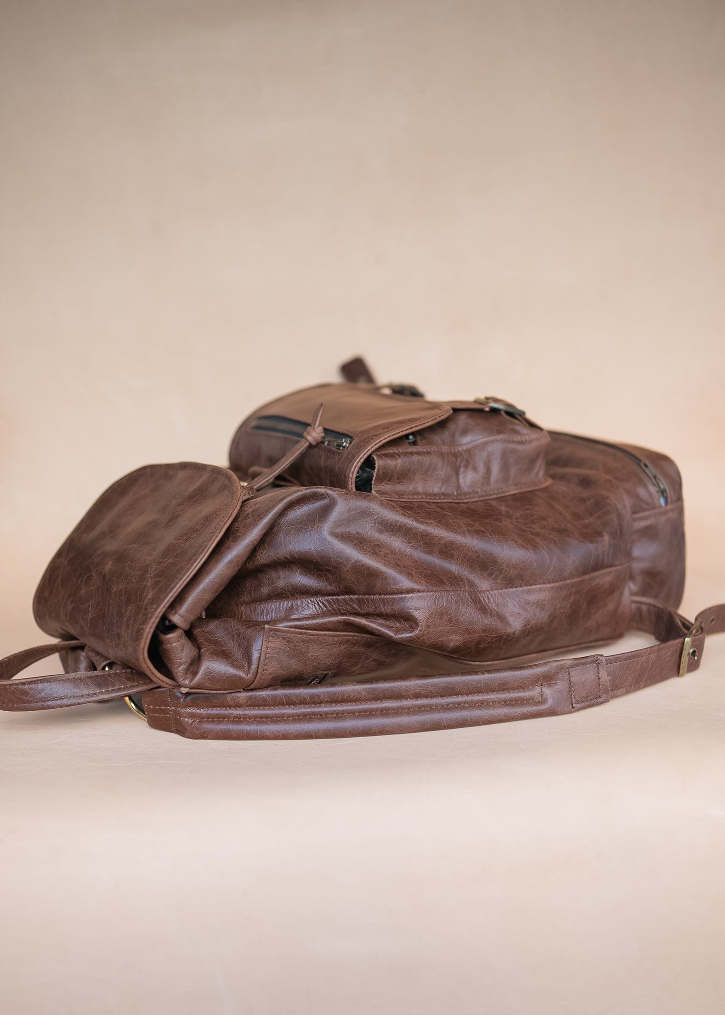 The Real McCaul Back Packs Large Deluxe Travel Laptop Backpack - Cowhide - Marble Brown Australian Made Australian Owned Leather Laptop/Travel Backpack Handmade in Australia- Kangaroo & Cowhide Leather