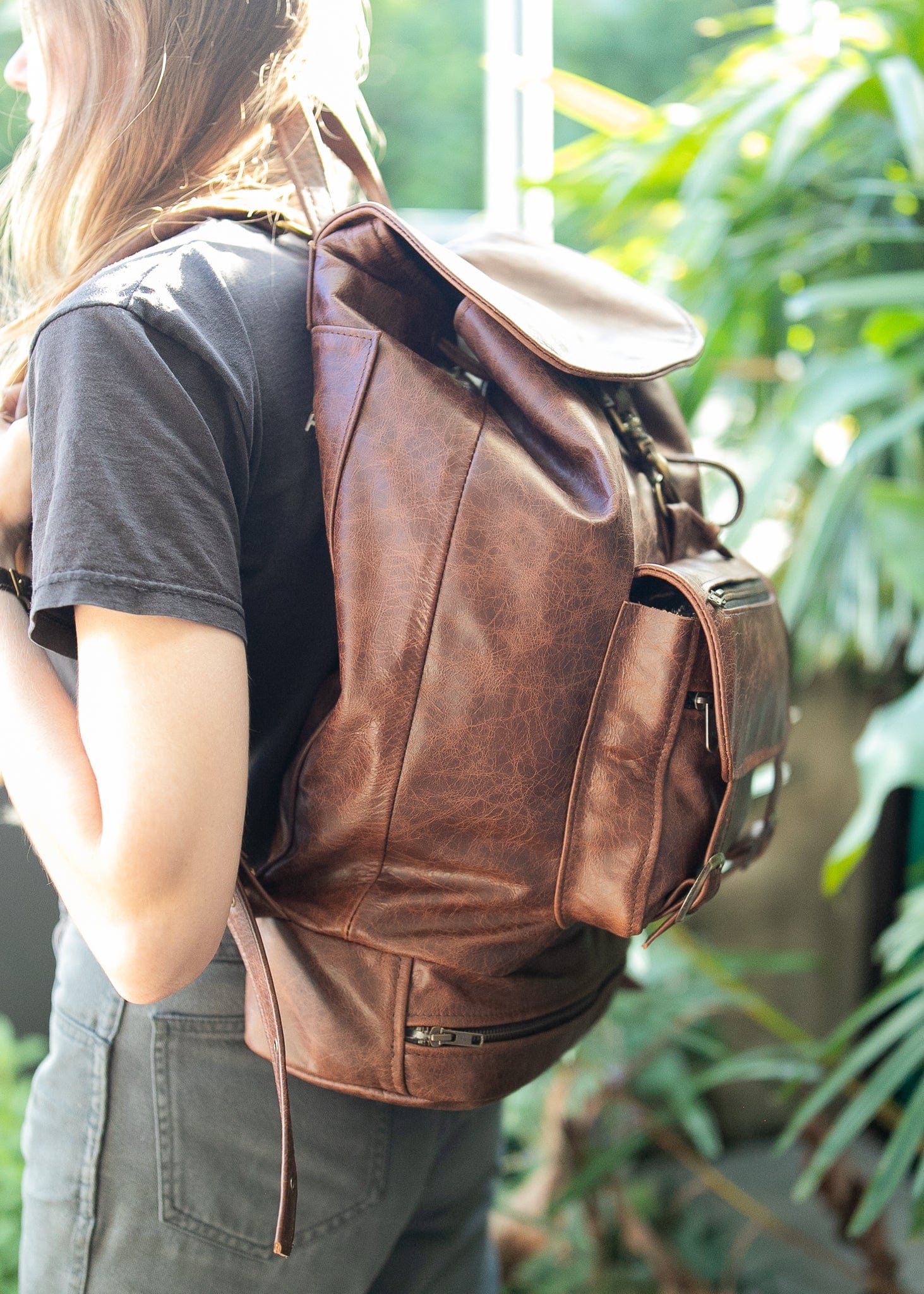 The Real McCaul Back Packs Large Deluxe Travel Laptop Backpack - Cowhide - Marble Brown Australian Made Australian Owned Leather Laptop/Travel Backpack Handmade in Australia- Kangaroo & Cowhide Leather