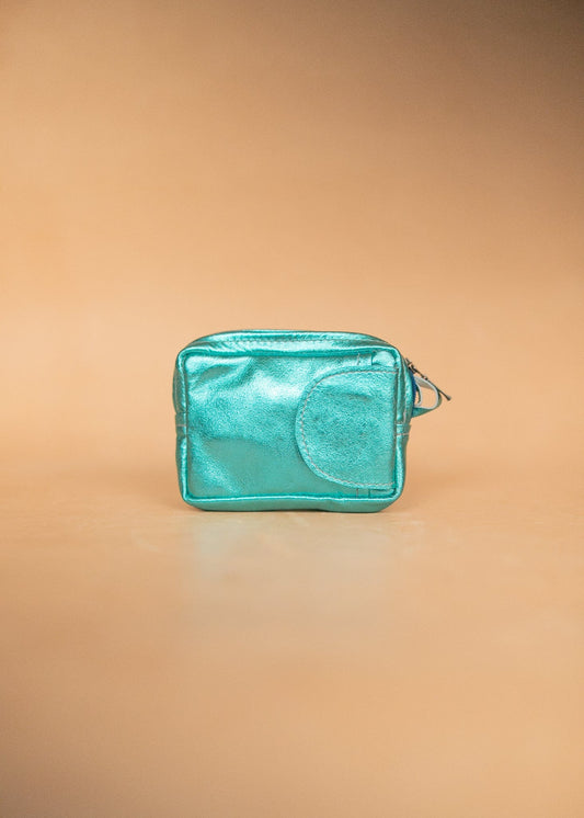 The Real McCaul Coin Purse Blue Key Case Card Holder Wallet - Kangaroo - Metallic Australian Made Australian Owned Tri-Pocket Leather Pouch 