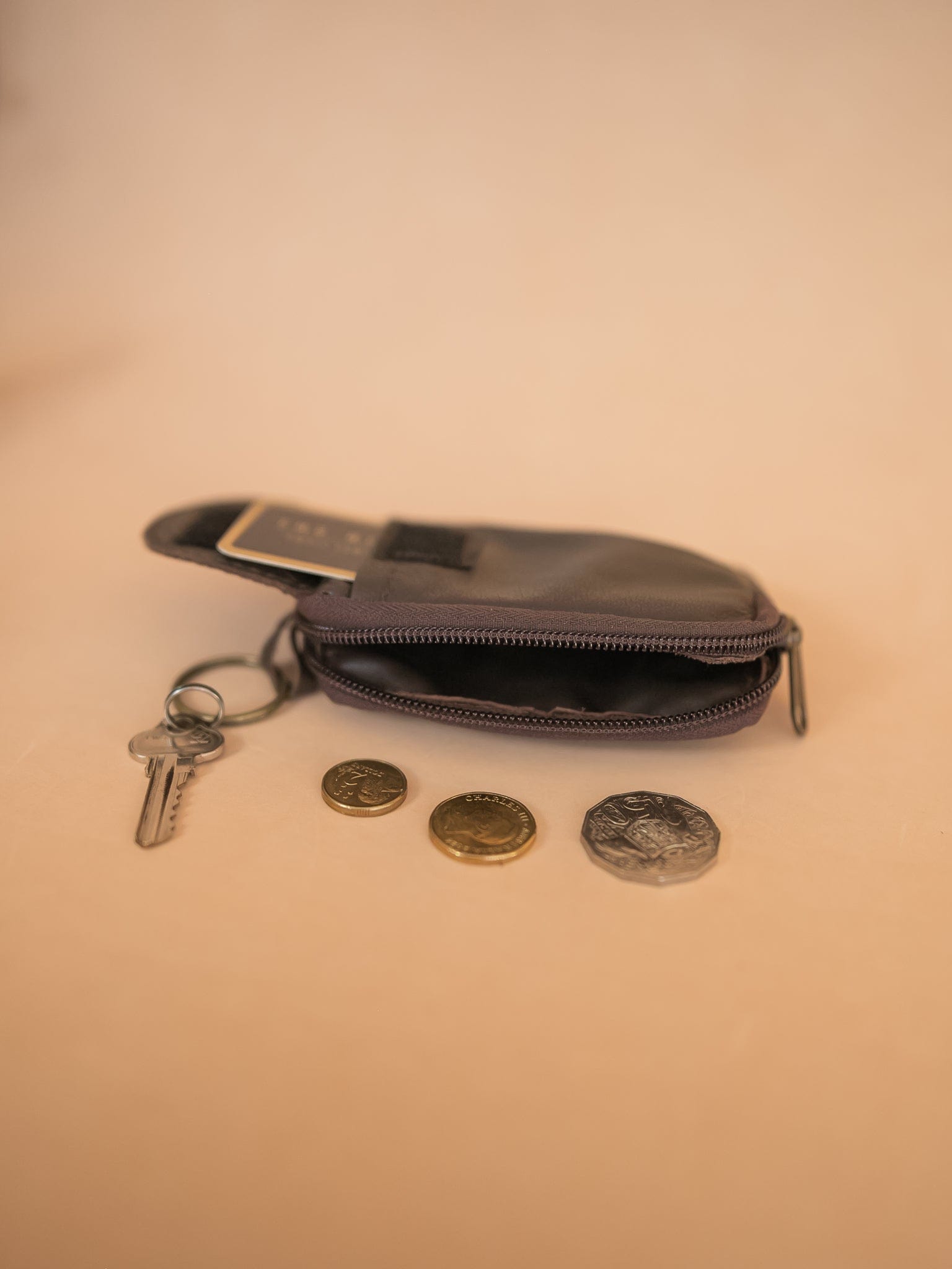 The Real McCaul Coin Purse Key Case Card Holder Wallet - Cowhide Australian Made Australian Owned Tri-Pocket Leather Pouch 
