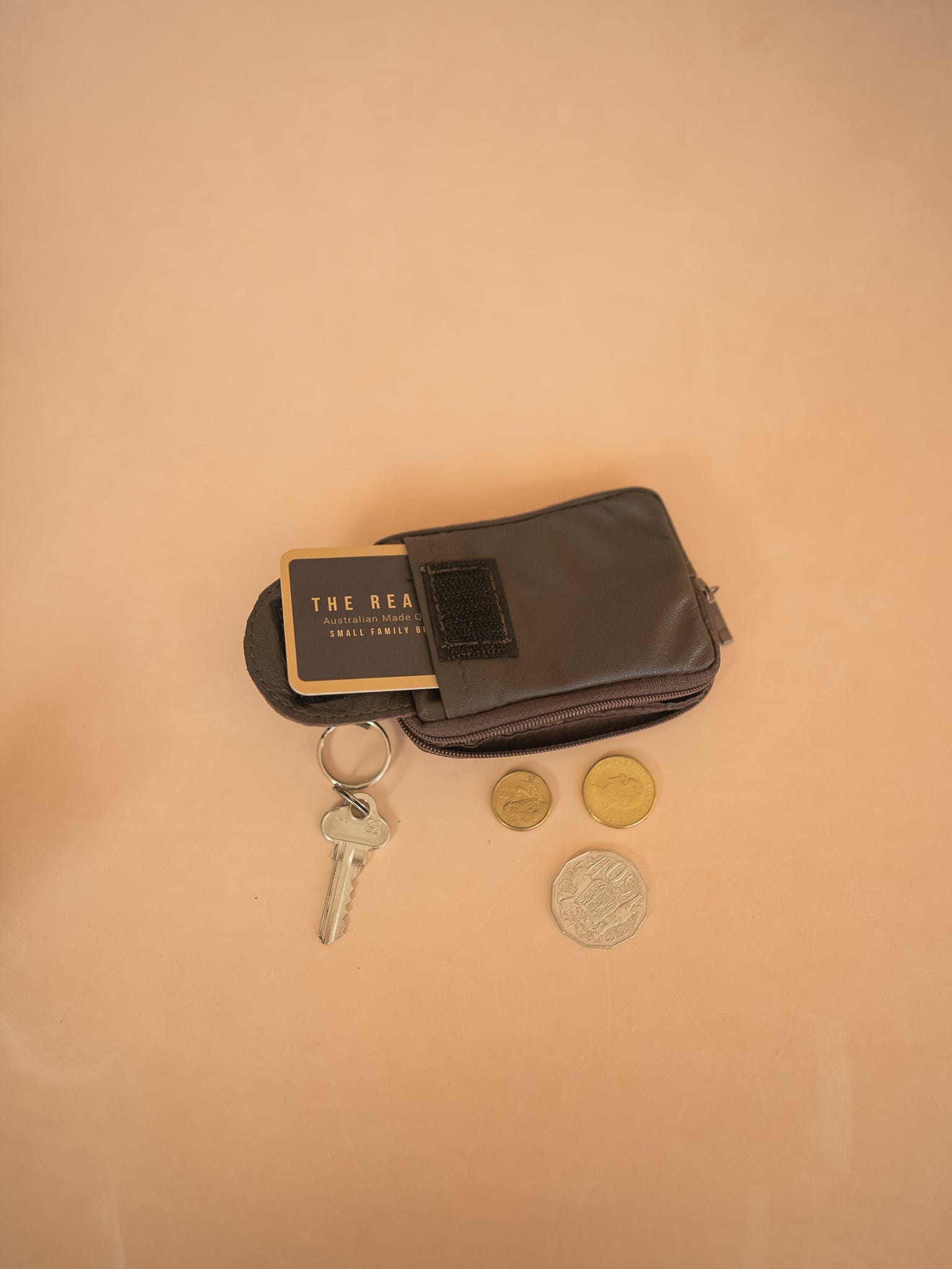 The Real McCaul Coin Purse Key Case Card Holder Wallet - Cowhide Australian Made Australian Owned Tri-Pocket Leather Pouch 