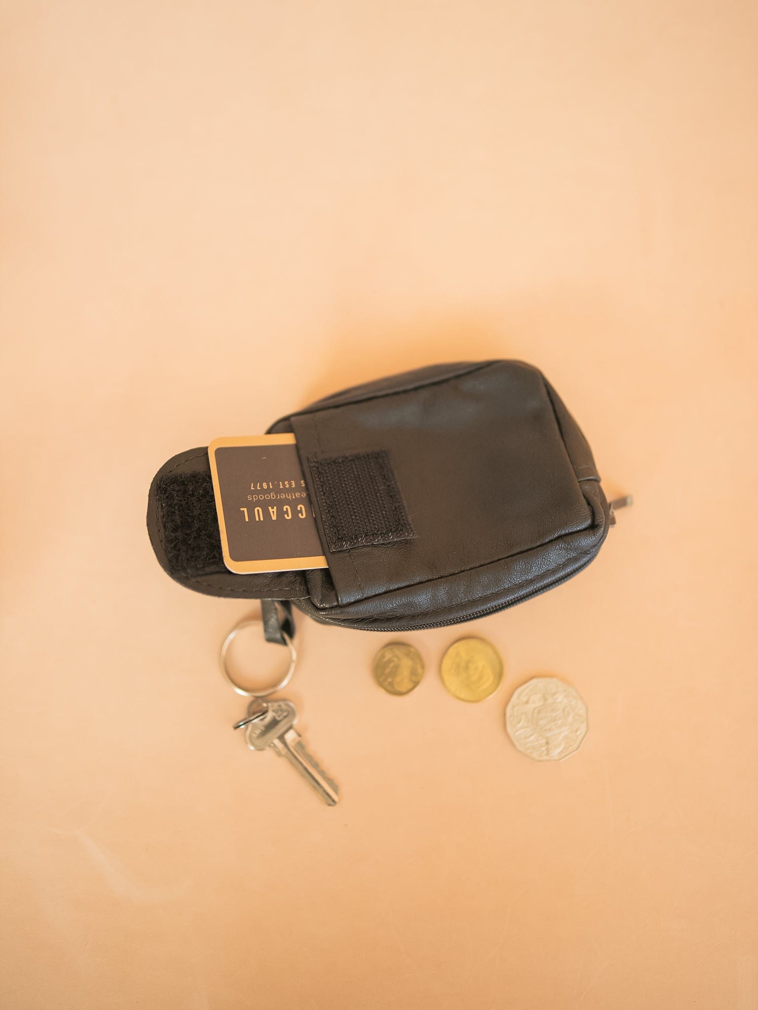 The Real McCaul Coin Purse Large / Black Key Case Card Holder Wallet - Cowhide Australian Made Australian Owned Tri-Pocket Leather Pouch 