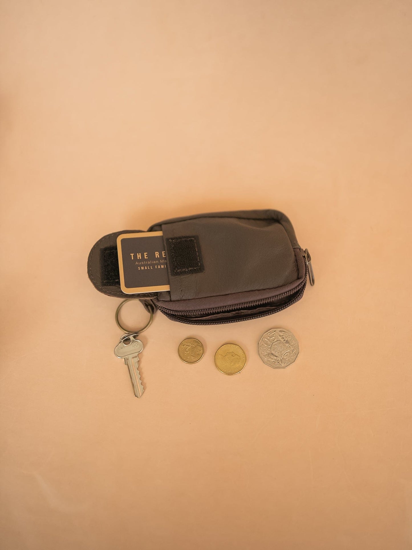 The Real McCaul Coin Purse Large / Dark Brown Key Case Card Holder Wallet - Cowhide Australian Made Australian Owned Tri-Pocket Leather Pouch 