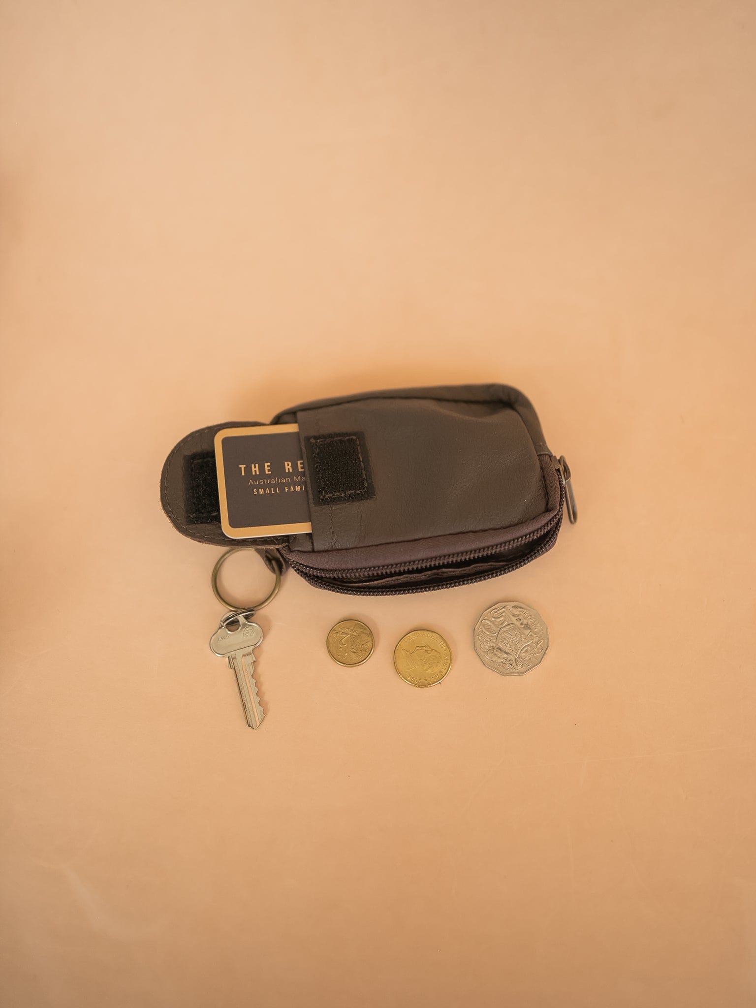 The Real McCaul Coin Purse Large / Dark Brown Key Case Card Holder Wallet - Cowhide Australian Made Australian Owned Tri-Pocket Leather Pouch 