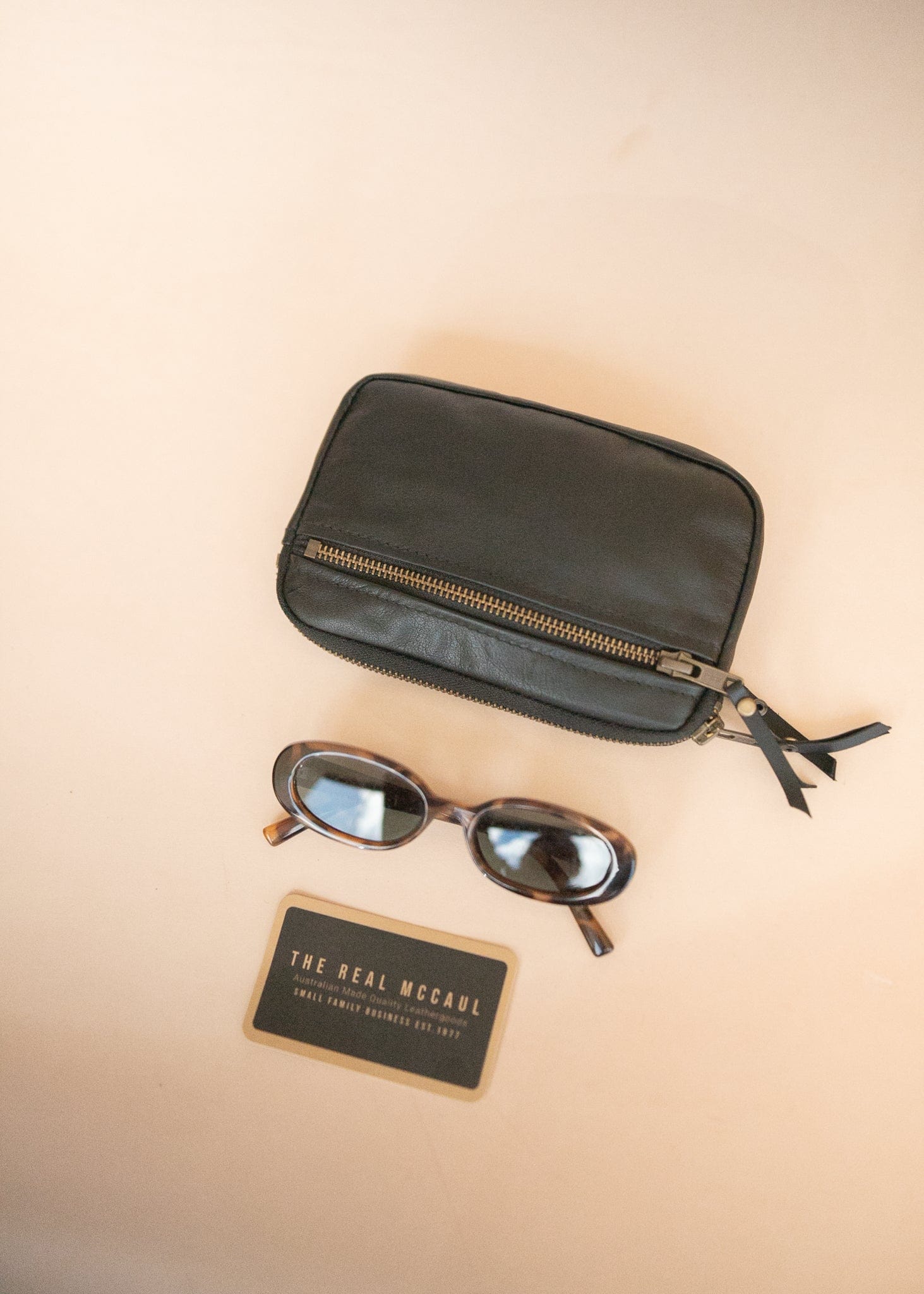 The Real McCaul Coin Purse Parker Pouch - Cowhide Australian Made Australian Owned Tri-Pocket Leather Pouch 
