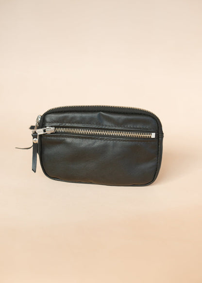 The Real McCaul Coin Purse Small / Black / Silver Parker Pouch - Kangaroo Australian Made Australian Owned Tri-Pocket Leather Pouch 