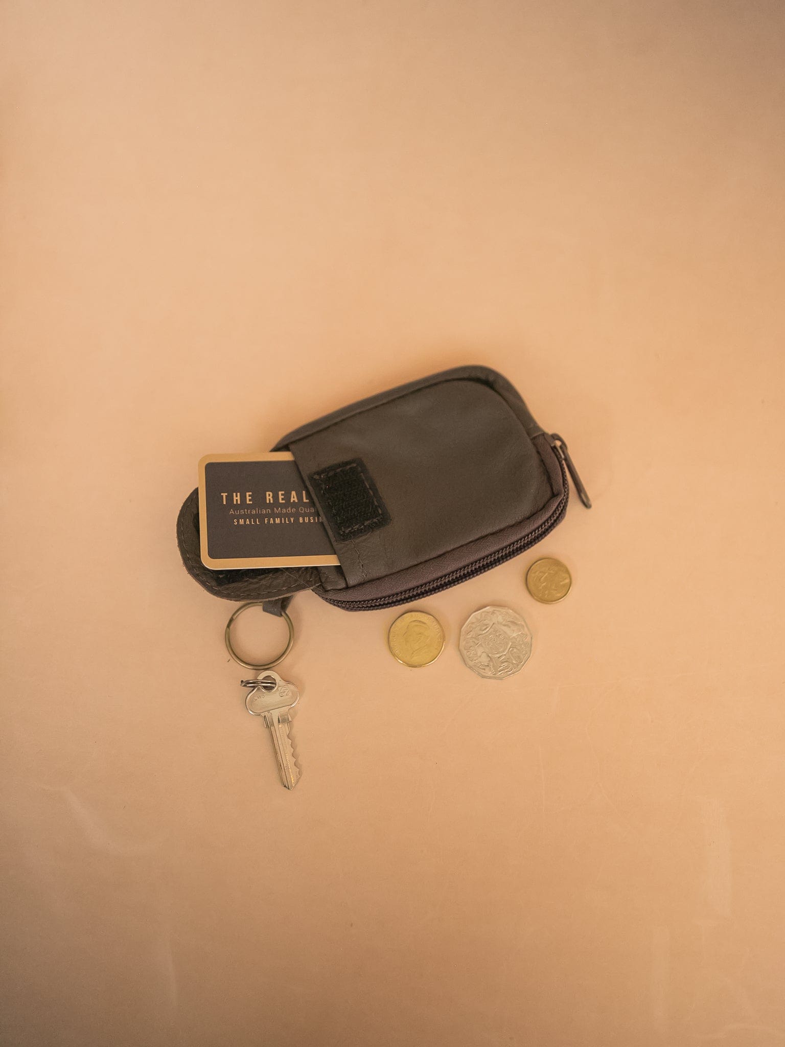 The Real McCaul Coin Purse Small / Dark Brown Key Case Card Holder Wallet - Cowhide Australian Made Australian Owned Tri-Pocket Leather Pouch 
