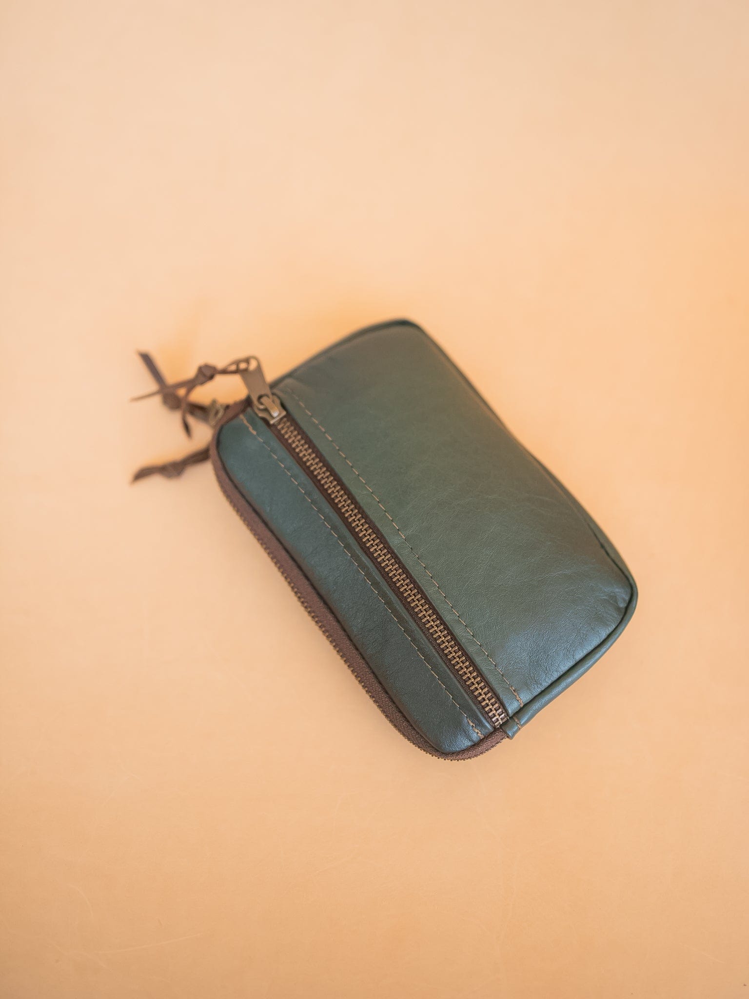 The Real McCaul Coin Purse Small / Green / Antique Brass Parker Pouch - Kangaroo Australian Made Australian Owned Tri-Pocket Leather Pouch 