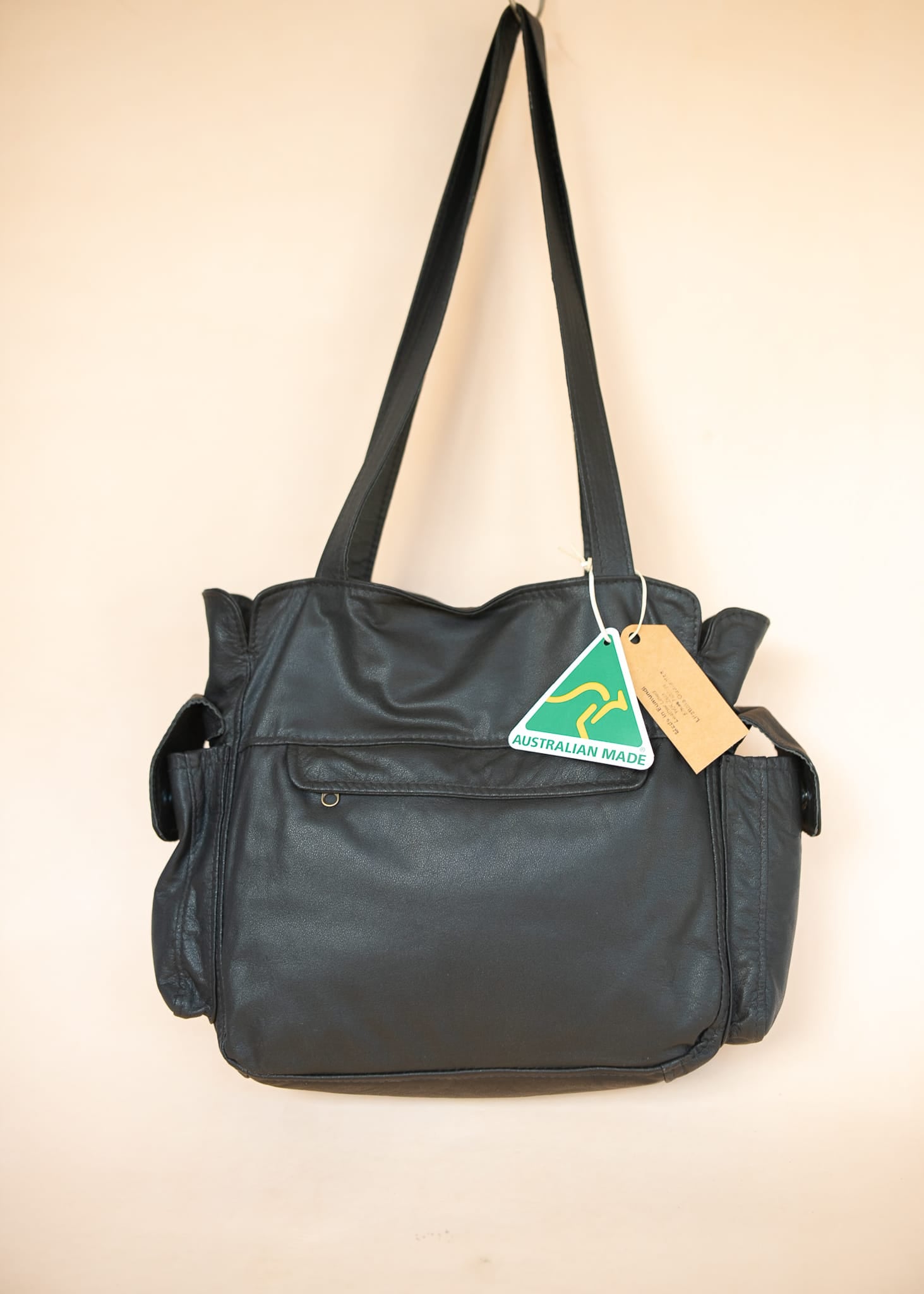 The Real McCaul Handbags Black The Polly Tote Handbag - Cowhide Australian Made Australian Owned Partition Leather Handbag- Kangaroo & Cowhide Australian Made
