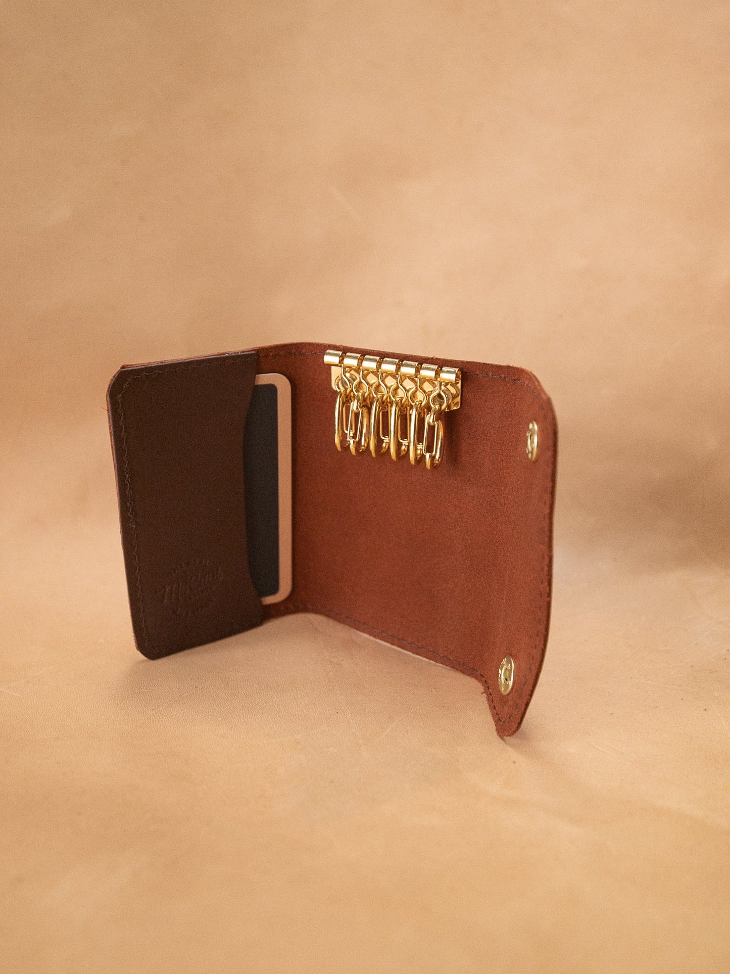 The Real McCaul Keyring Key Case Wallet Australian Made Australian Owned Tri-Pocket Leather Pouch 