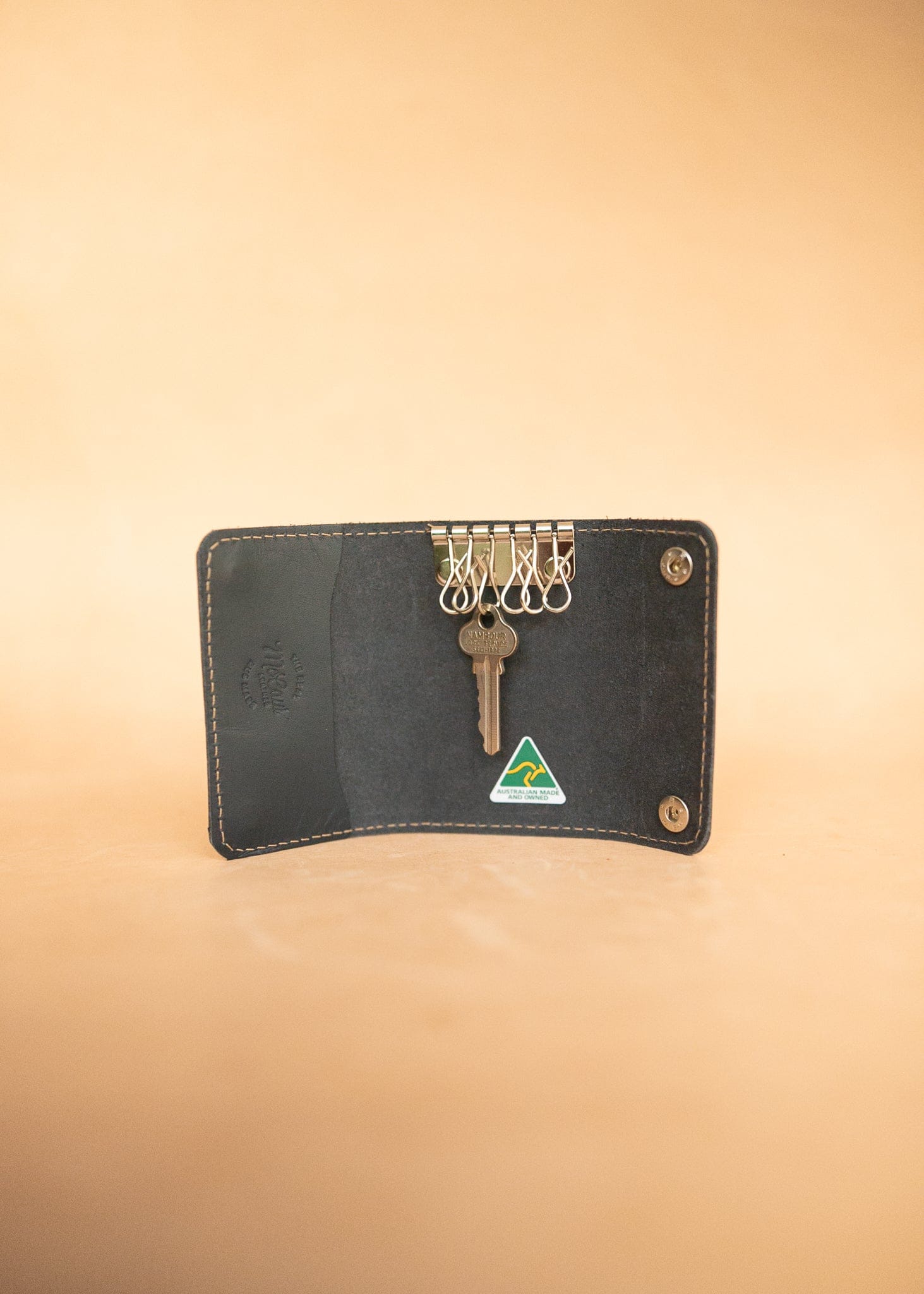 The Real McCaul Keyring Traditional Key Case Wallet Australian Made Australian Owned Tri-Pocket Leather Pouch 