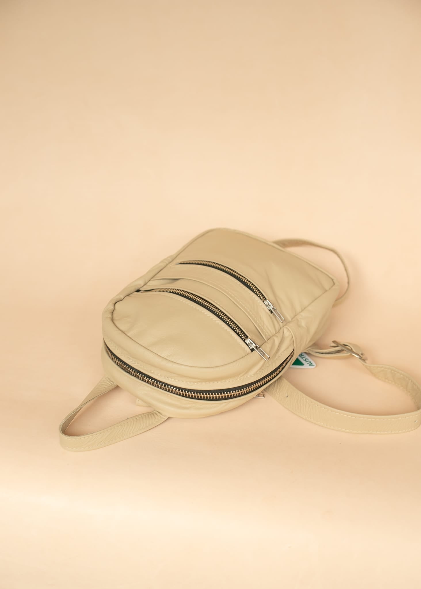 The Real McCaul Leathergoods Back Packs The Mini Annie Backpack - Cowhide - Beige Australian Made Australian Owned Leather Backpacks Made in Australia