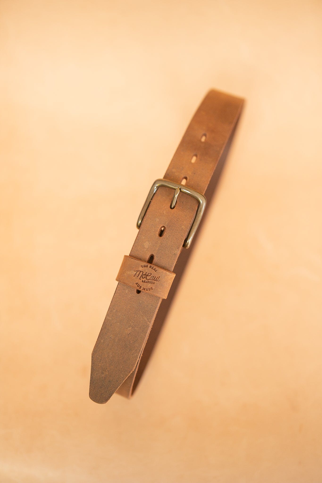 The Real McCaul Leathergoods Belts Legacy Casual Belt 38mm - Light Vintage Australian Made Australian Owned Solid Leather Men's Belt - Handmade in Australia - Rustic Brown - Brass Buckle