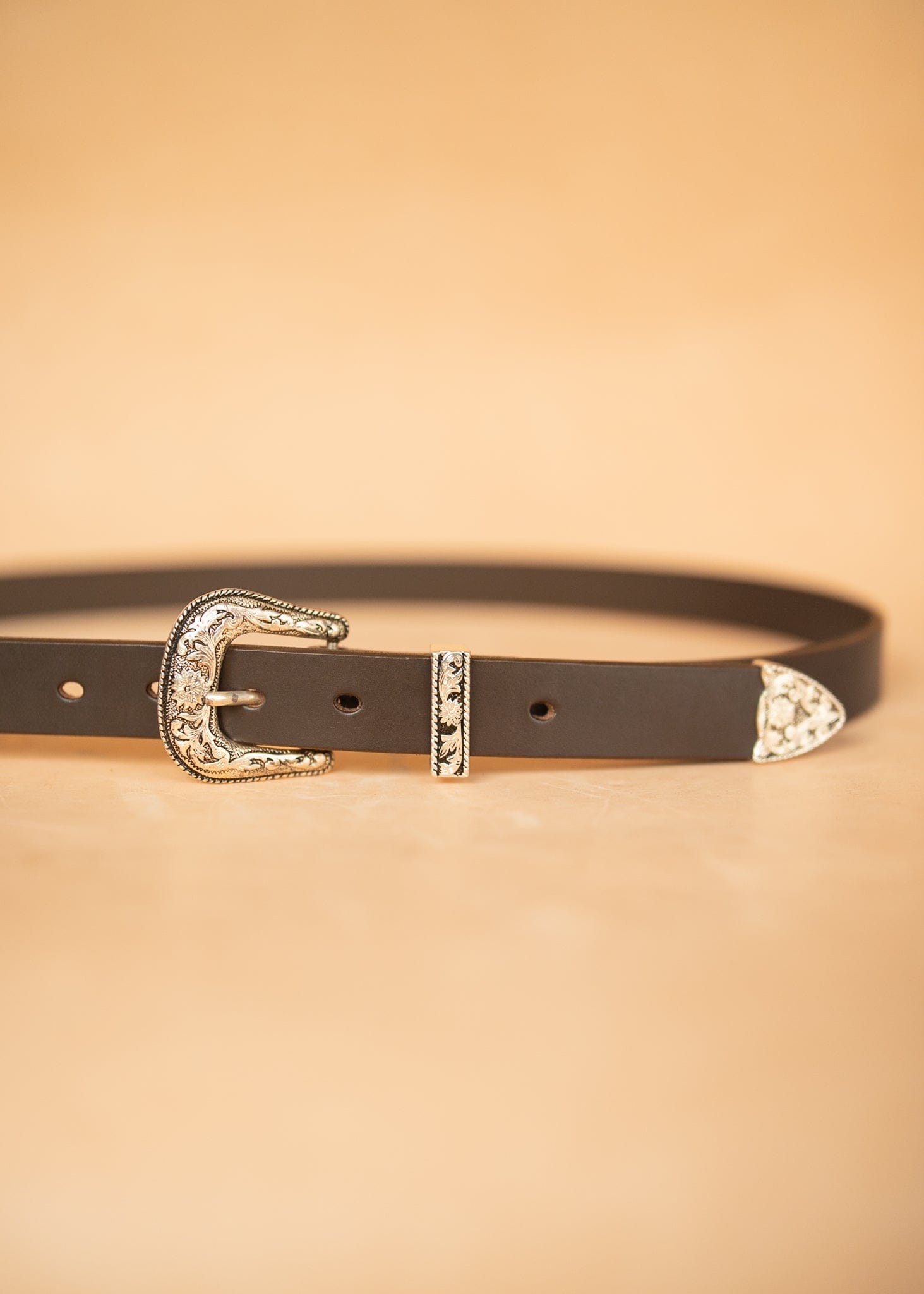 The Real McCaul Leathergoods Belts Western Style Buckle Belt - 30mm - Dark Brown Australian Made Australian Owned Croc Embossed Genuine Leather Western Women's Belt - 30mm - Black