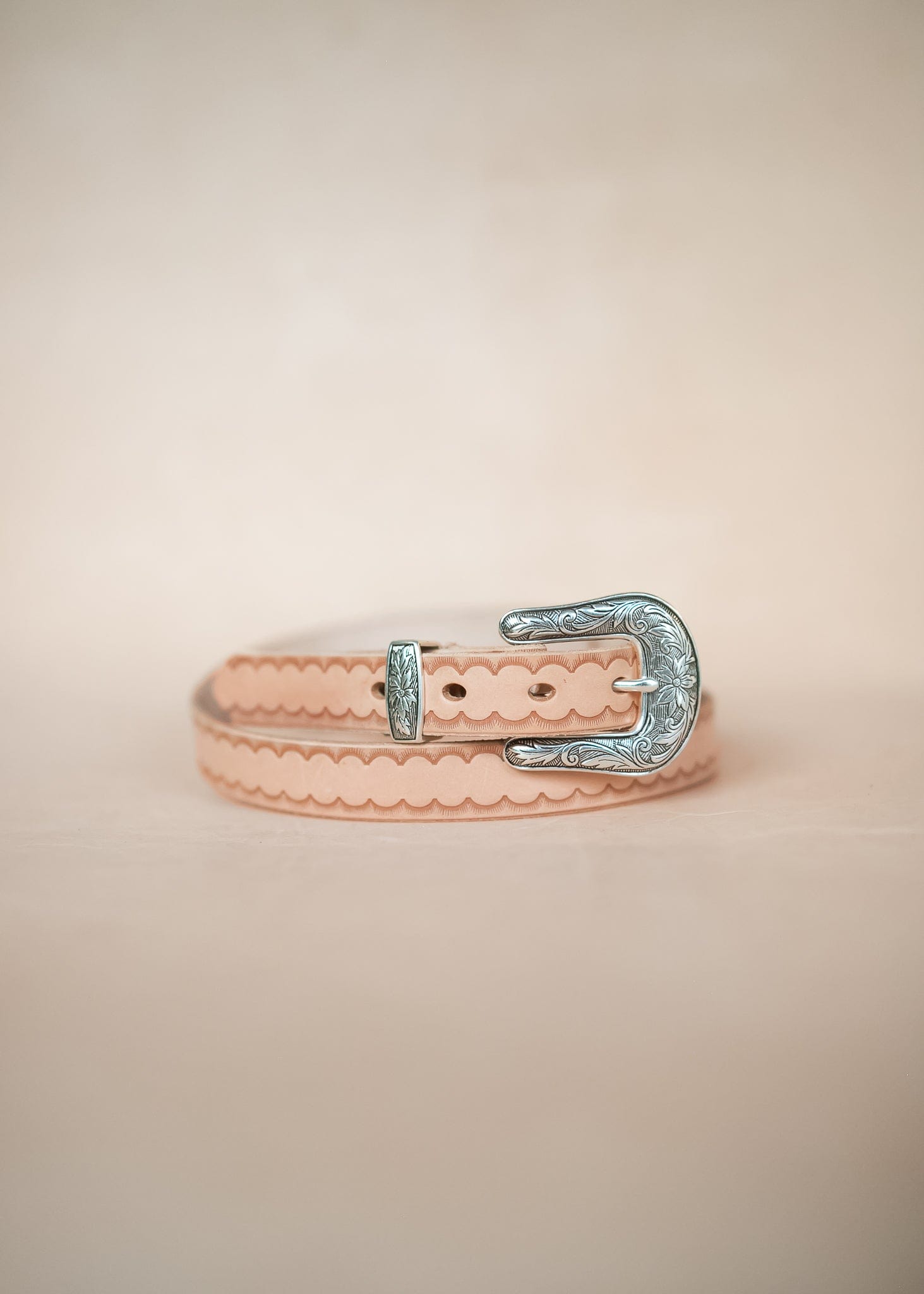 The Real McCaul Leathergoods Belts Western Style Narrow 25mm Embossed Belt Australian Made Australian Owned Australian Made 25mm Narrow Leather Belt - Tan
