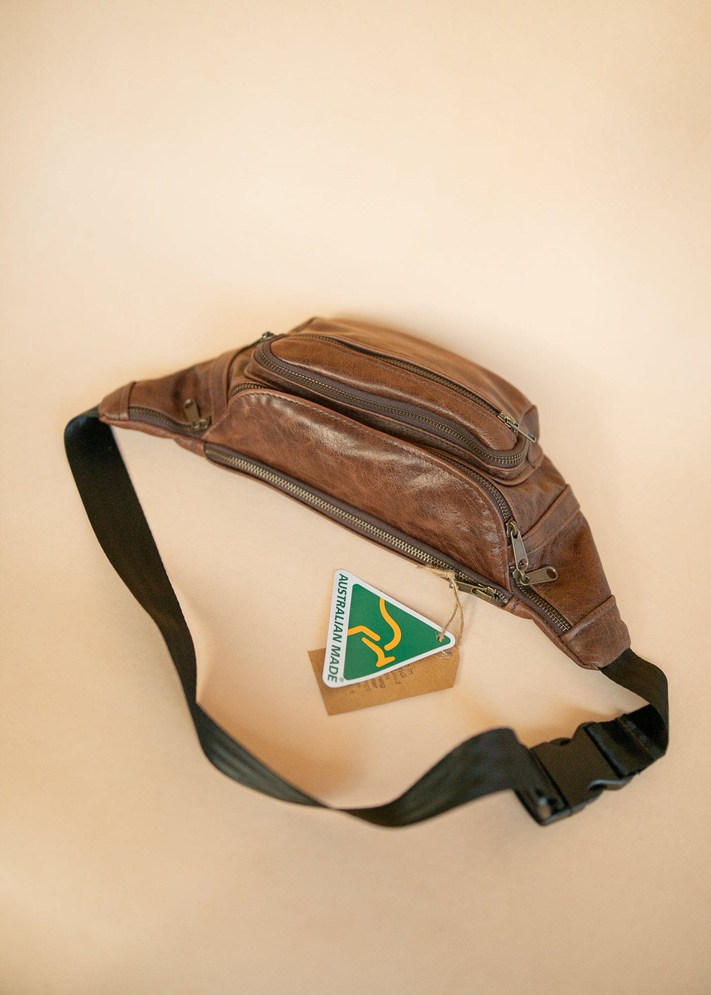 The Real McCaul Leathergoods Bum Bag Multi-Pocket Belt Bum Bag - Cowhide Australian Made Australian Owned Deluxe Leather Bum Bag Handmade in Australia YKK Zips