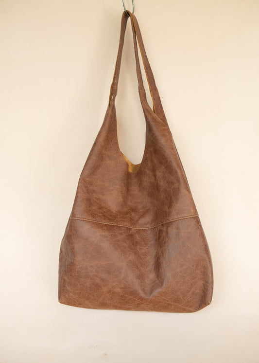 The Real McCaul Leathergoods Handbags Noosa Tote Sling Bag - Marble Brown Cowhide Australian Made Australian Owned Slouch Tote Bag Leather Made In Australia 