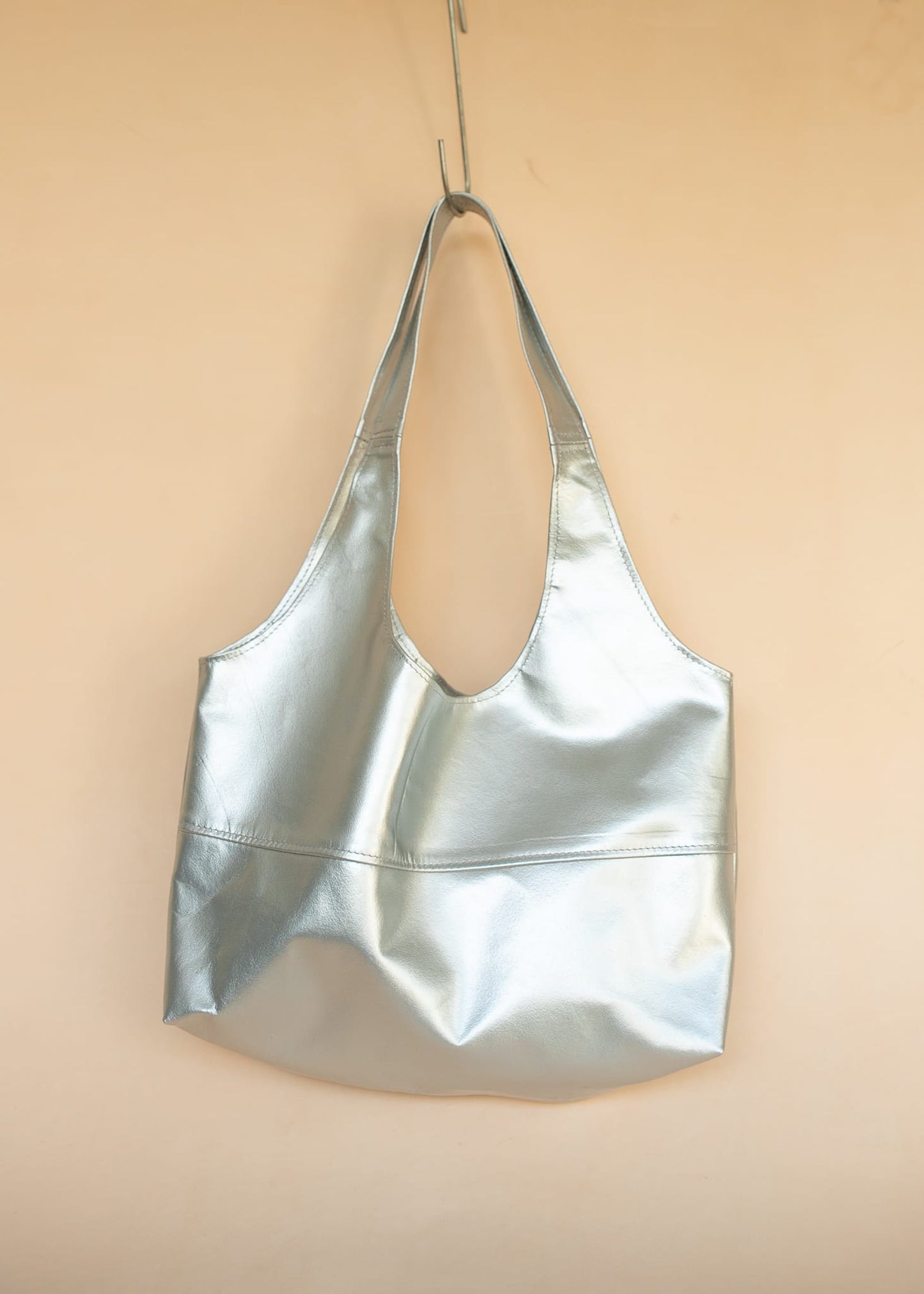 The Real McCaul Leathergoods Handbags Noosa Tote Sling Bag - Silver - Kangaroo Australian Made Australian Owned Slouch Tote Bag Leather Made In Australia 