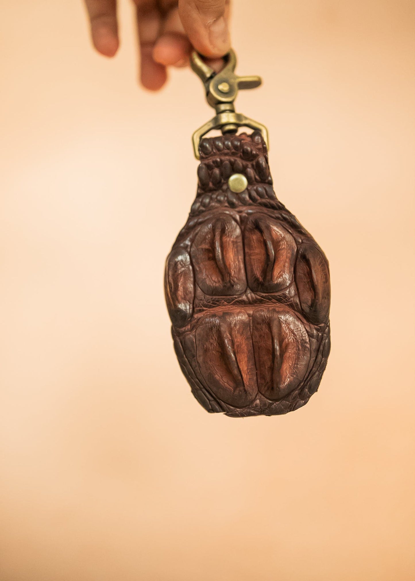 The Real McCaul Leathergoods Keyring Brown / Silver / Hook Crocodile Crown Keyring Australian Made Australian Owned Leather Key Fob Holder Belt Hook Made In Australia