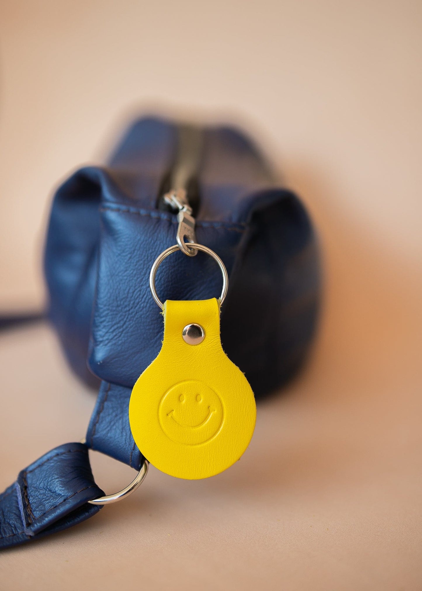The Real McCaul Leathergoods Keyring Keyring Bag Charm - Smiley Face Australian Made Australian Owned Smiley Face Keyring Key Chain Bag Accessory Bag Charm Leather Made in Australia