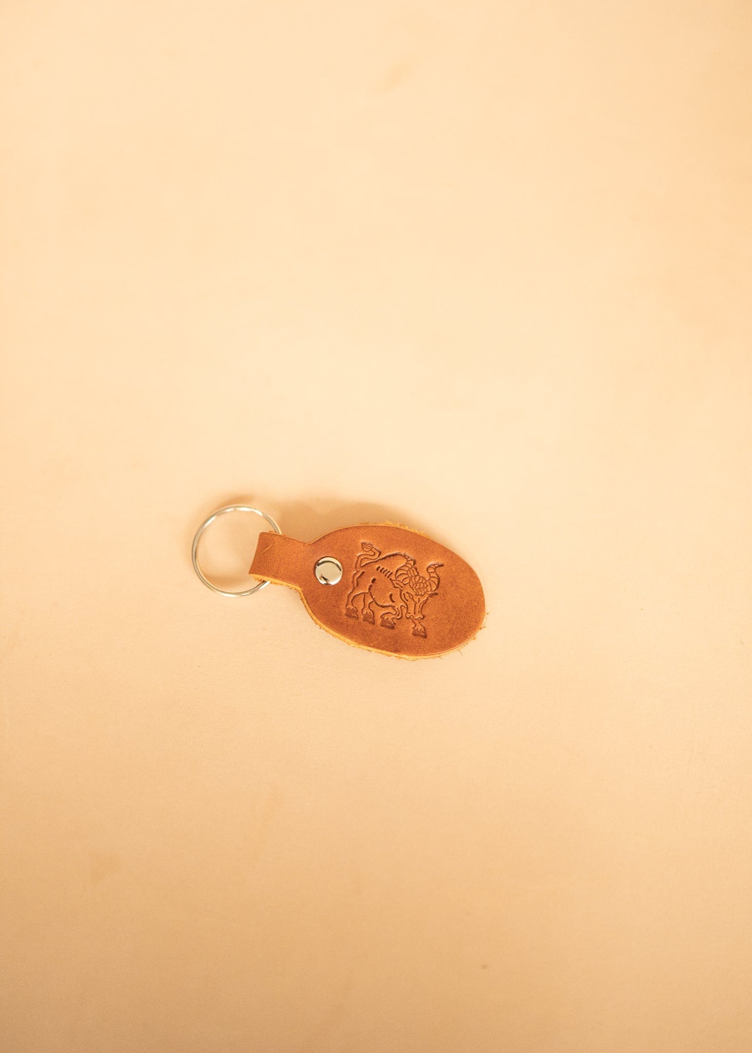 The Real McCaul Leathergoods Keyring Taurus Keyring - Zodiac Horoscope Star Sign - Tan Australian Made Australian Owned Horoscope Zodiac Star Sign Keyring Leather Made in Australia