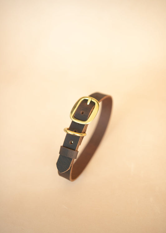 The Real McCaul Leathergoods Pet Collars & Harnesses Classic Dog Collar - 25mm - Vintage Rustic Brown Australian Made Australian Owned Leather Dog Collar with Brass Fittings- Australian Made