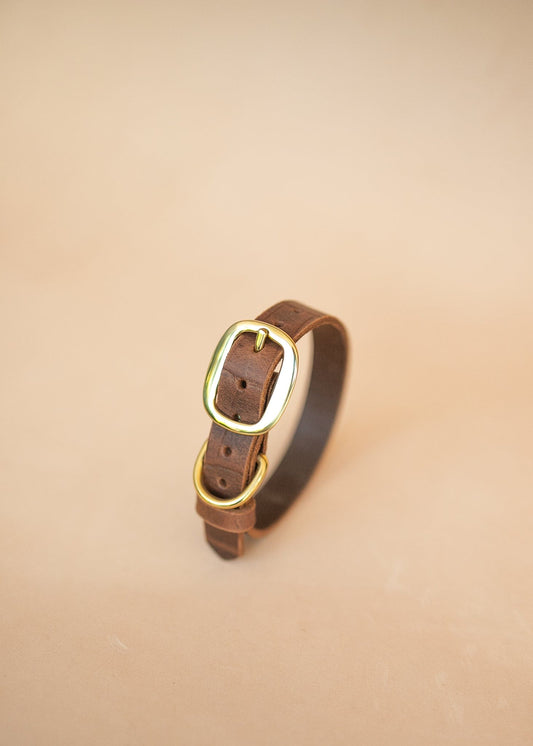 The Real McCaul Leathergoods Pet Collars & Harnesses Dog Collar - Croc Print - 25mm - Vintage Brown Australian Made Australian Owned Leather Dog Collar with Brass Fittings- Australian Made