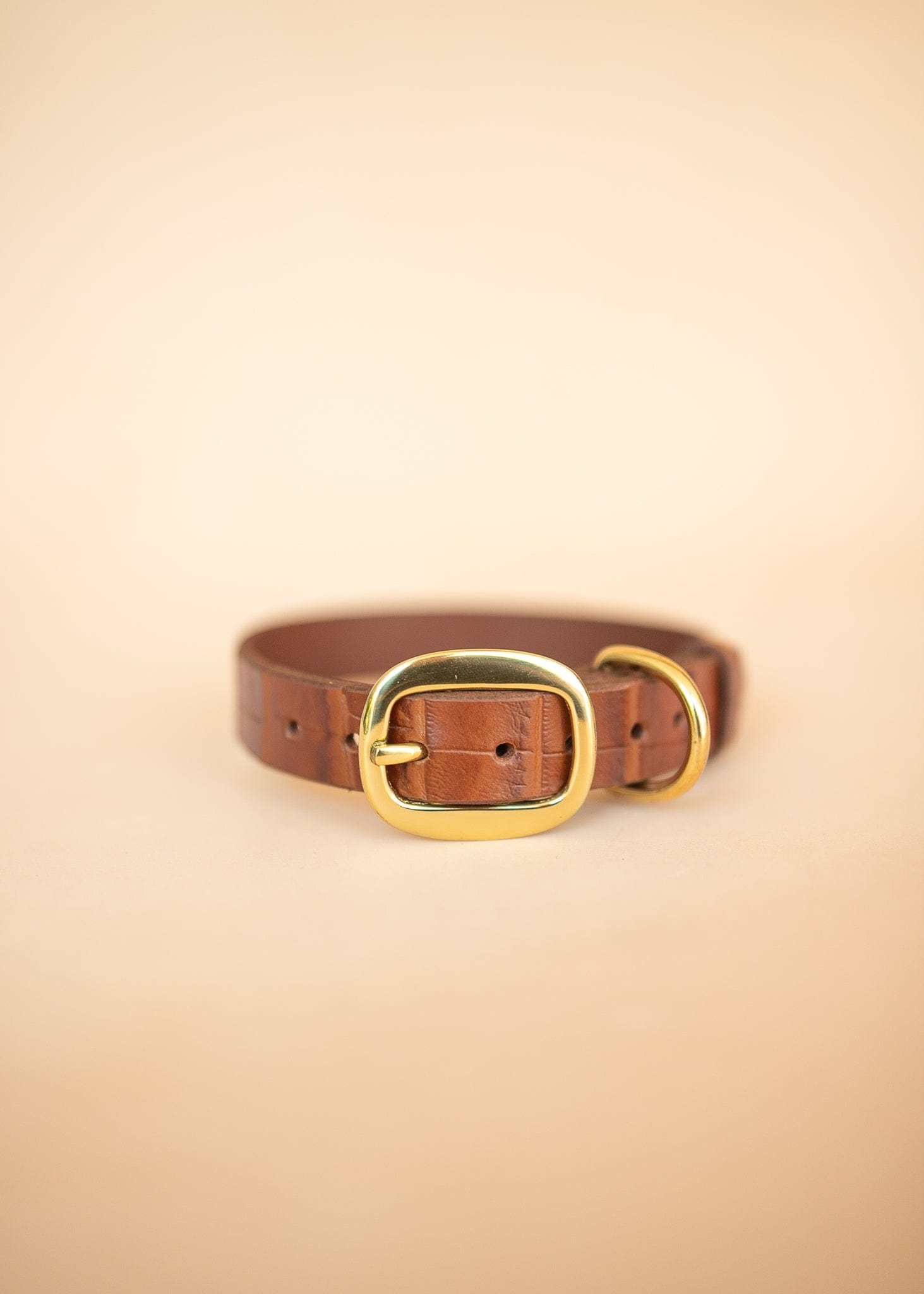 The Real McCaul Leathergoods Pet Collars & Harnesses Embossed Dog Collar - Croc Print - 25mm - Tan Australian Made Australian Owned Leather Dog Collar with Brass Fittings- Australian Made