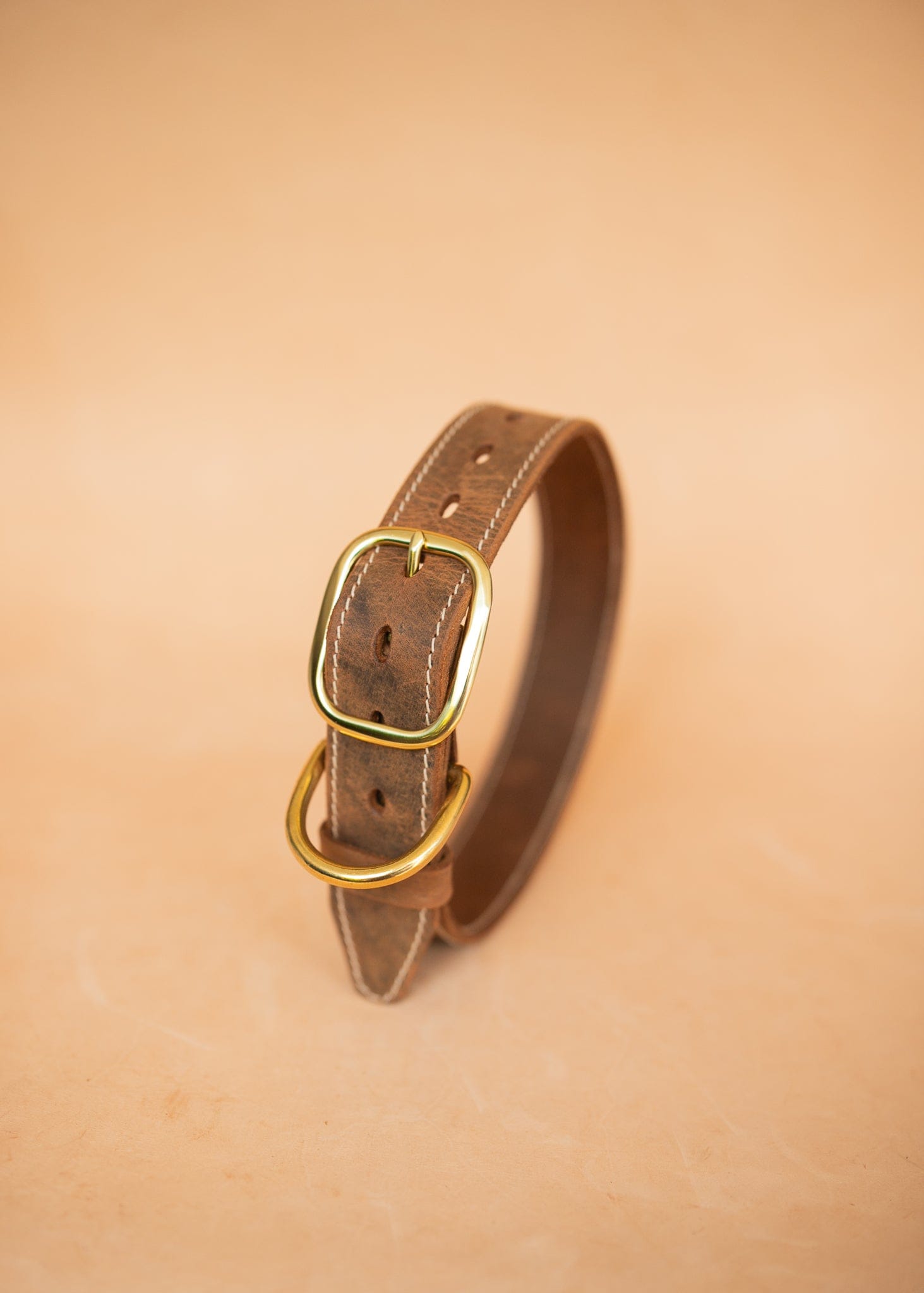 The Real McCaul Leathergoods Pet Collars & Harnesses Rancher Dog Collar - 38mm - Rustic Brown Australian Made Australian Owned Leather Dog Collar with Brass Fittings- Australian Made
