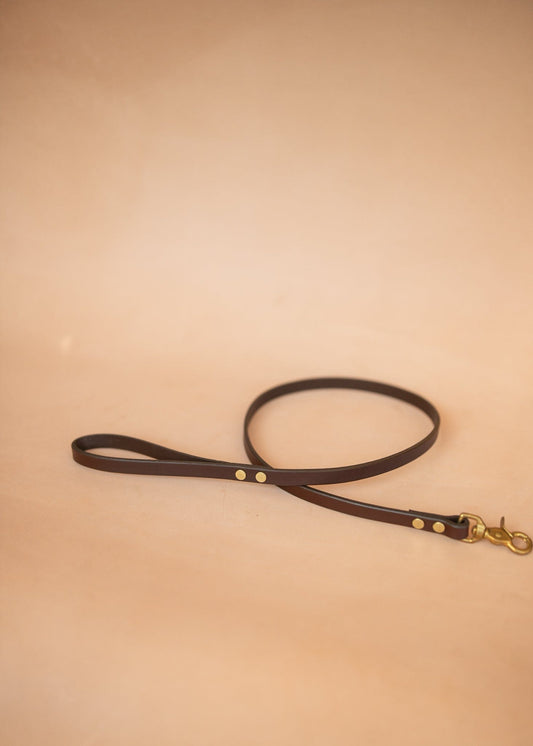 The Real McCaul Leathergoods Pet Leashes Narrow Dog Leash - Burgundy Australian Made Australian Owned Leather Dog Lead or Leash - HandMade In Australia- Brass Fittings
