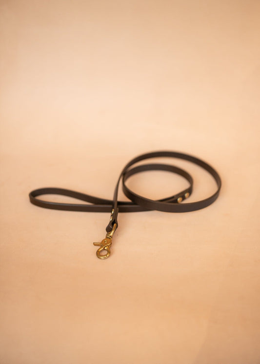 The Real McCaul Leathergoods Pet Leashes Narrow Dog Leash - Dark Brown Australian Made Australian Owned Leather Dog Lead or Leash - HandMade In Australia- Brass Fittings