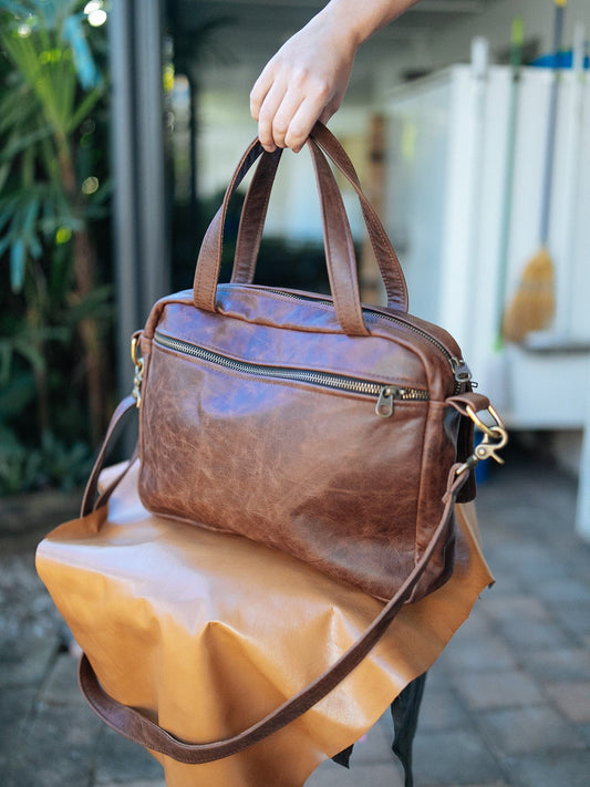 The Real McCaul Leathergoods Shoulder Bags Jack Satchel - Cowhide - Premium Marble Brown Australian Made Australian Owned Jack Laptop Leather Travel Satchel Briefcase- Made In Australia