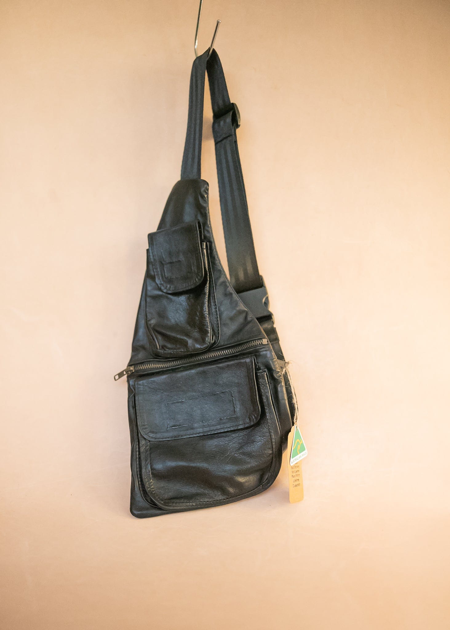 The Real McCaul Leathergoods Travel Bag The John Crossbody Sling Bag - Premium Kangaroo - Black Australian Made Australian Owned The John Crossbody Sling Bag - Premium Kangaroo - Black