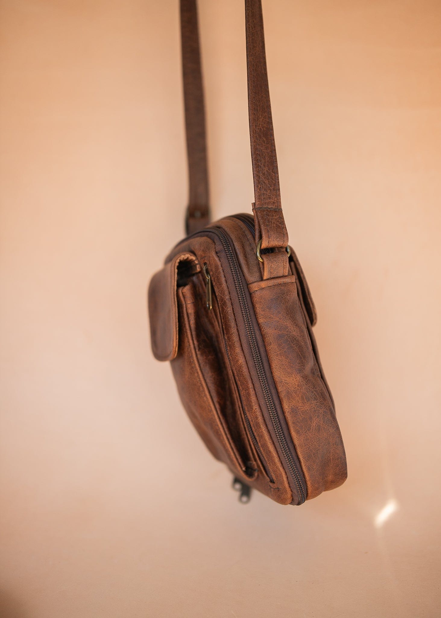 The Real McCaul Shoulder Bags The Darren Man Bag - Cowhide - Premium Marble Brown Australian Made Australian Owned Large Men's Organiser Man Bag Leather Made In Australia