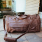The Real McCaul Travel Bag Classic Overnight Travel Bag - Cowhide - Premium Marble Brown Australian Made Australian Owned Large Overnight Travel Duffel Bag Leather Made in Australia