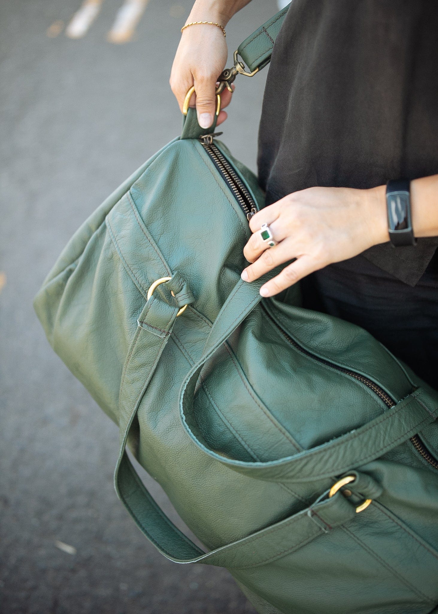 The Real McCaul Travel Bag Duffel Carry All Bag - Cowhide - Green Australian Made Australian Owned Large Overnight Travel Duffel Bag Leather Made in Australia