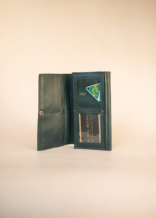 The Real McCaul Wallets The Sue Wallet - Kangaroo - Juniper Green Australian Made Australian Owned Genuine Leather Ladies Large Wallet- Made In Australia with Kangaroo and Cowhide