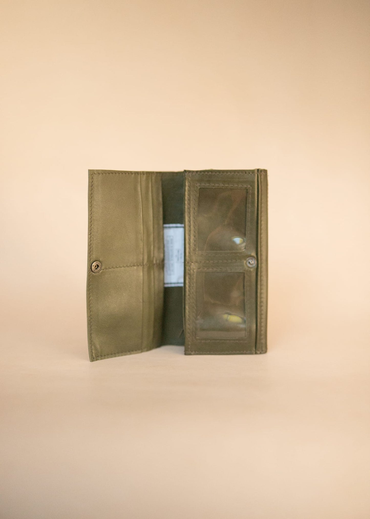 The Real McCaul Wallets The Sue Wallet - Kangaroo - Olive Green Australian Made Australian Owned Genuine Leather Ladies Large Wallet- Made In Australia with Kangaroo and Cowhide