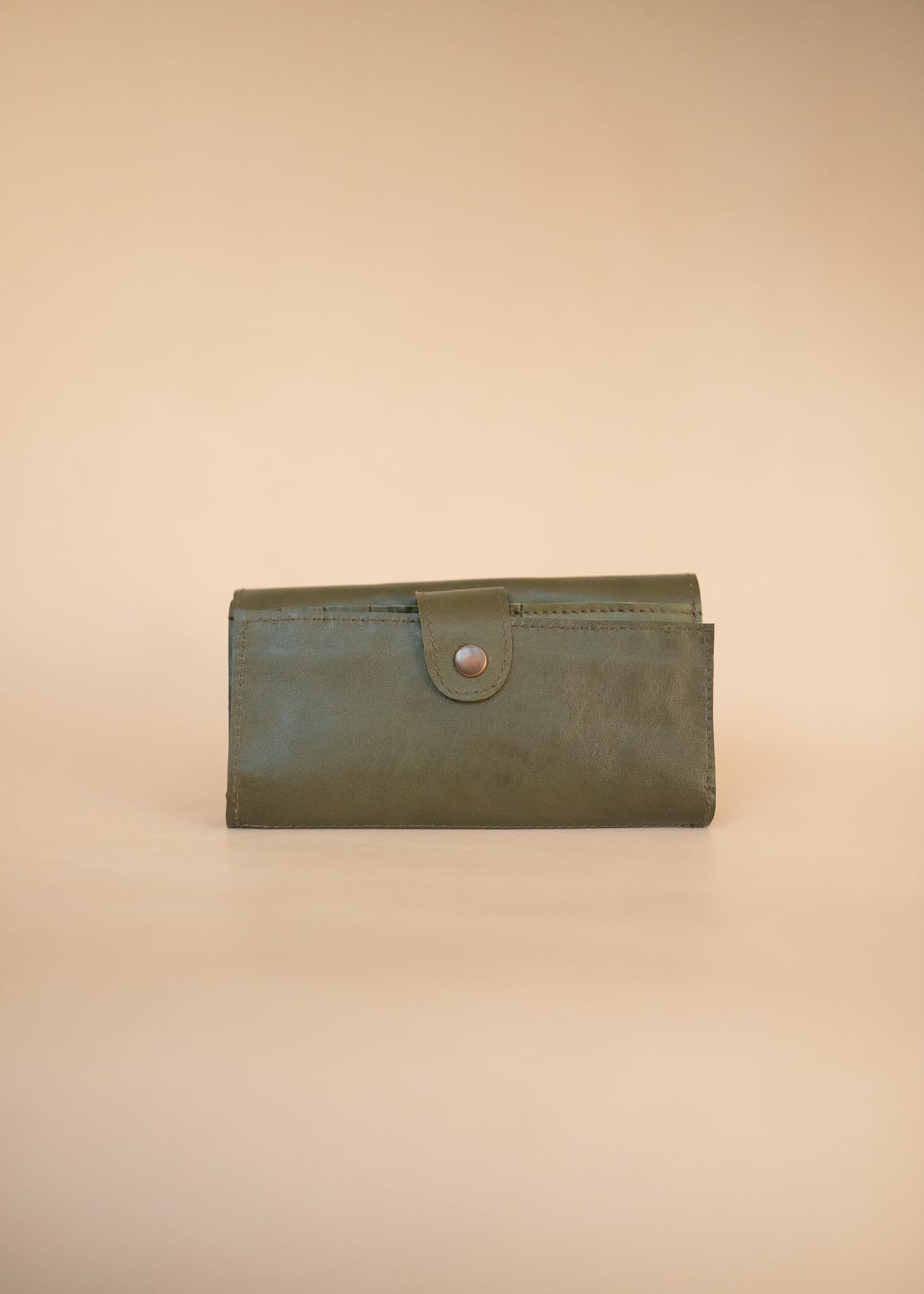 The Real McCaul Wallets The Sue Wallet - Kangaroo - Olive Green Australian Made Australian Owned Genuine Leather Ladies Large Wallet- Made In Australia with Kangaroo and Cowhide