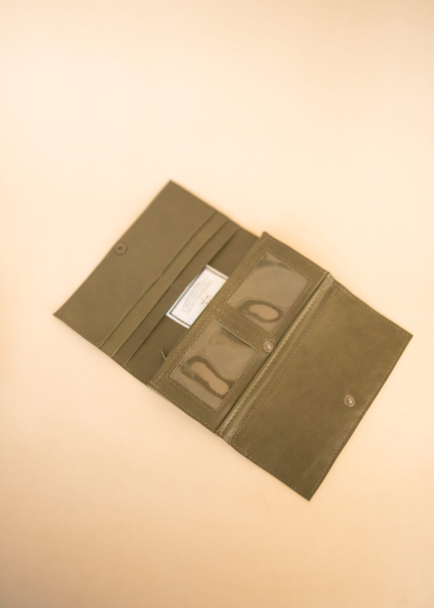 The Real McCaul Wallets The Sue Wallet - Kangaroo - Olive Green Australian Made Australian Owned Genuine Leather Ladies Large Wallet- Made In Australia with Kangaroo and Cowhide