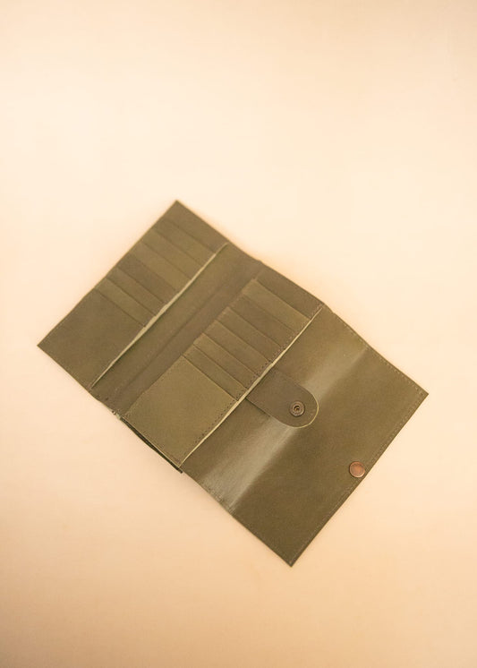 The Real McCaul Wallets The Sue Wallet - Kangaroo - Olive Green Australian Made Australian Owned Genuine Leather Ladies Large Wallet- Made In Australia with Kangaroo and Cowhide